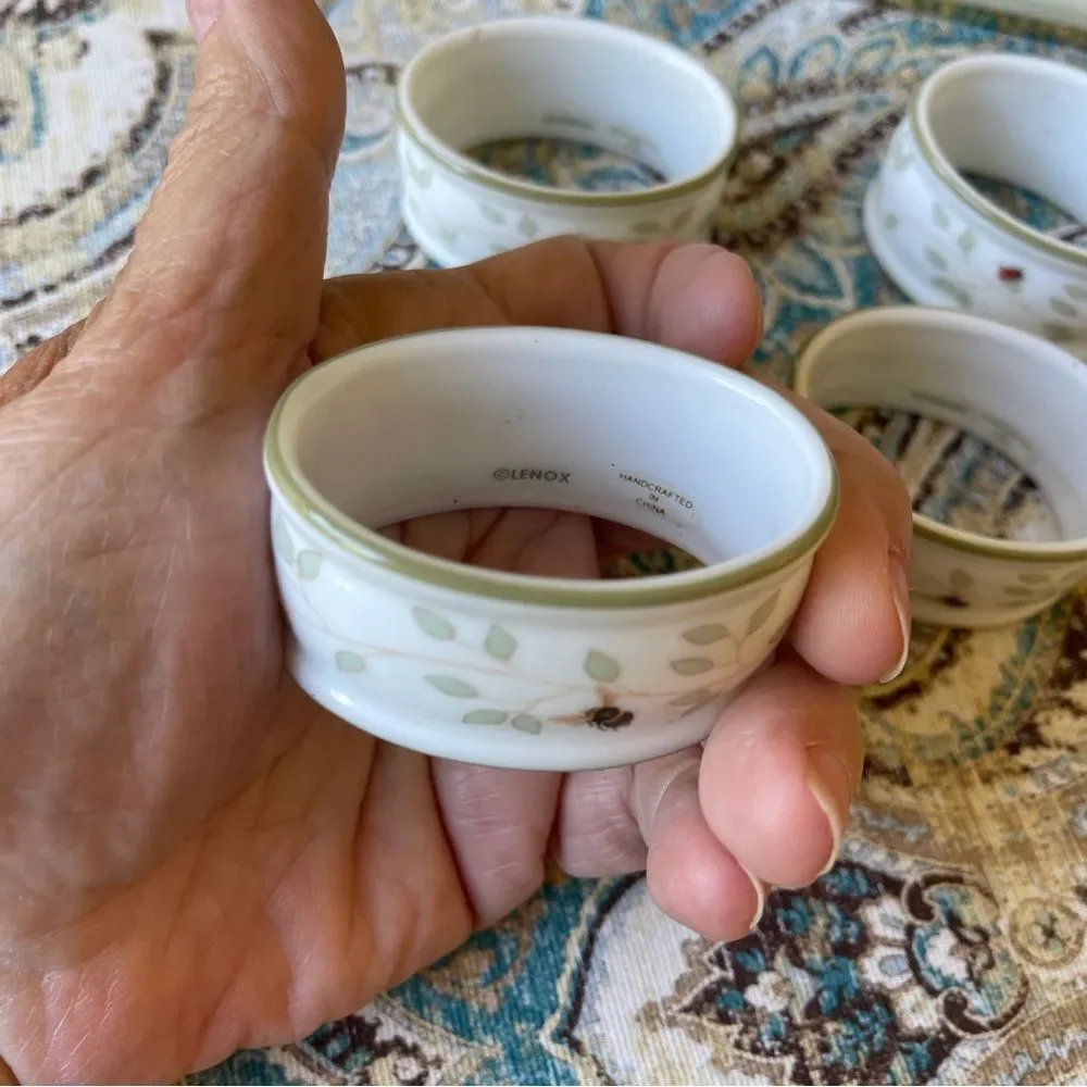 Lenox Butterfly Meadow Porcelain Napkin Rings Bee Ladybug Set of 4 Box #6227474